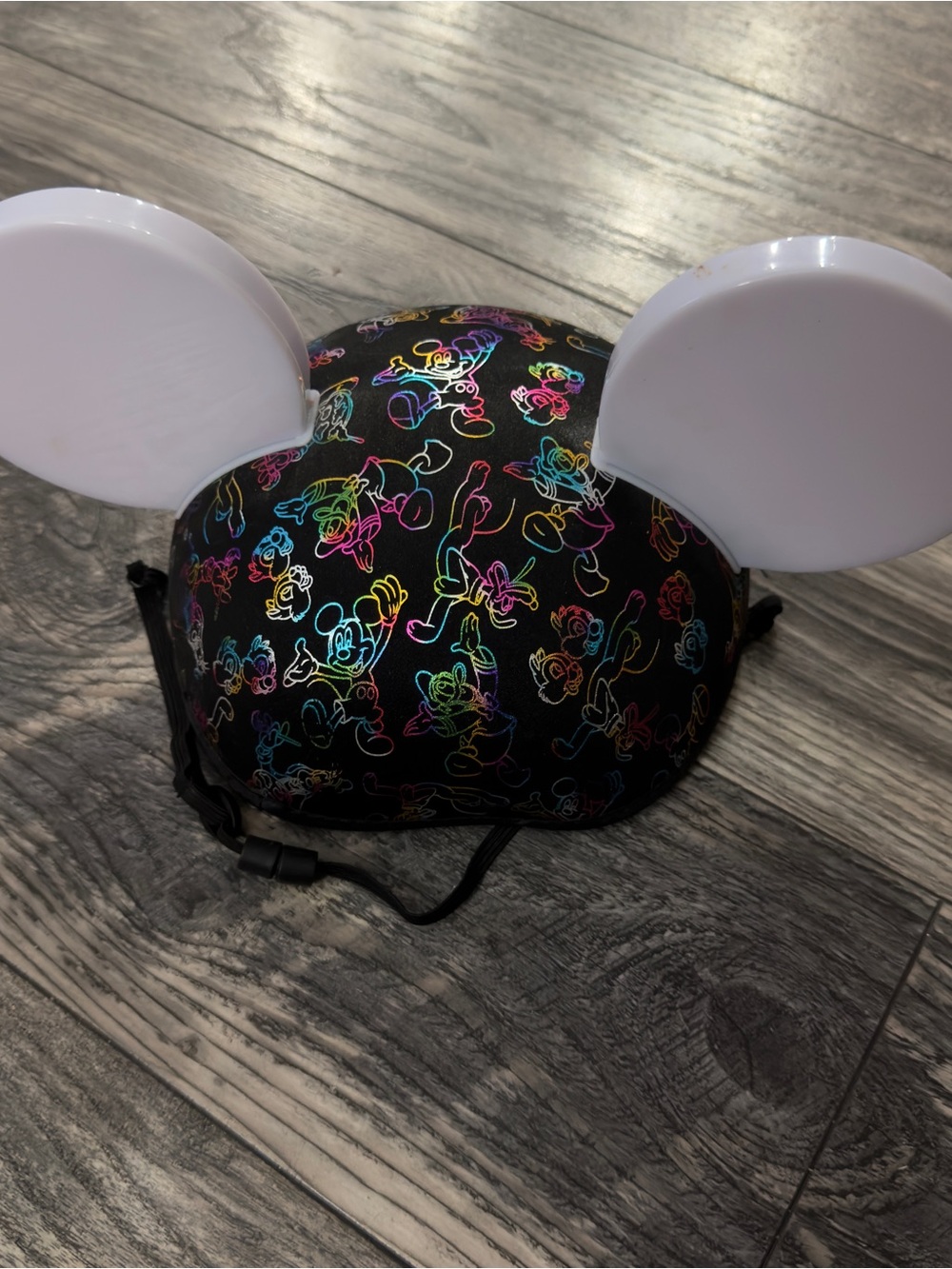 Kids Black Mouse Ear Hat with Neon Character Print